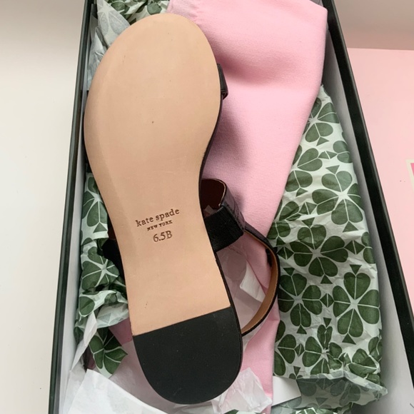 KATE SPADE NEW YORK LA DANSE Black Leather Tassel Flat Ankle Strap Sandals 6.5 - Picture 13 of 16